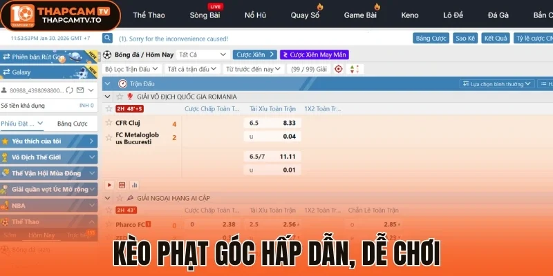 Kèo phạt góc hấp dẫn, dễ chơi